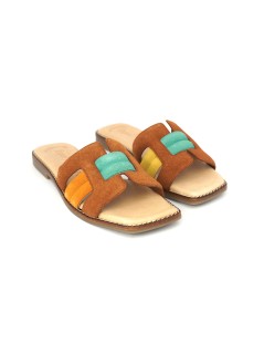 Raquel Perez Ciabattina Tacco Basso Fascia Multicolore Cuoio