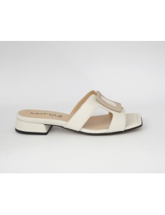 MOT-Clè Ciabattina Tacco Squadrata Fibbia Beige Nappa Avorio