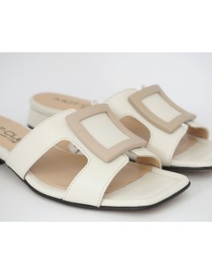 MOT-Clè Ciabattina Tacco Squadrata Fibbia Beige Nappa Avorio