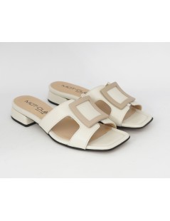 MOT-Clè Ciabattina Tacco Squadrata Fibbia Beige Nappa Avorio