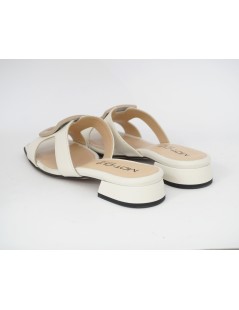 MOT-Clè Ciabattina Tacco Squadrata Fibbia Beige Nappa Avorio