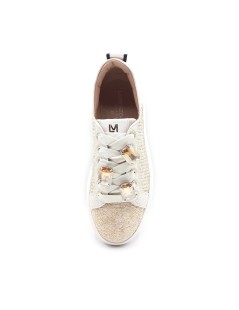 Lorenzo Mari  Sneakers Rafia Dettagli Pelle Lacci Gioielli Nudo Bianco