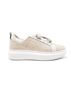 Lorenzo Mari  Sneakers Rafia Dettagli Pelle Lacci Gioielli Nudo Bianco
