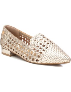 Carmela Mocassino Tacco Basso Punta Pelle Intrecciata Oro