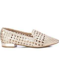 Carmela Mocassino Tacco Basso Punta Pelle Intrecciata Oro