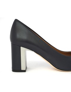 Le Gazzelle Decoltè Tacco Largo Punta Pelle Blu Notte