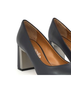 Le Gazzelle Decoltè Tacco Largo Punta Pelle Blu Notte