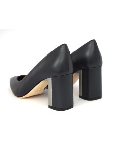 Le Gazzelle Decoltè Tacco Largo Punta Pelle Blu Notte