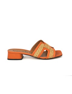 Le Gazzelle Ciabattina Tacco Basso Monofascia Rafia Pelle Curcuma