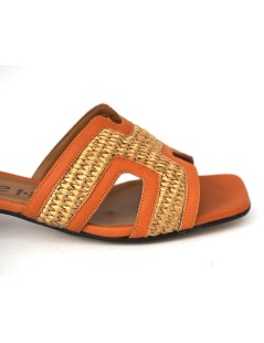 Le Gazzelle Ciabattina Tacco Basso Monofascia Rafia Pelle Curcuma