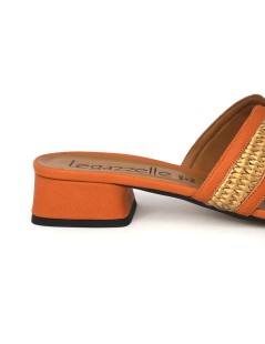Le Gazzelle Ciabattina Tacco Basso Monofascia Rafia Pelle Curcuma