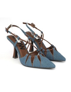 Menbur Slingback Tacco Alto Braccialetto Casual Tessuto Jeans