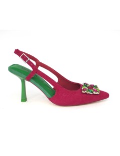 Menbur Slingback Tacco con Accessorio Gioiello Verde Bouganville