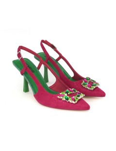 Menbur Slingback Tacco con Accessorio Gioiello Verde Bouganville