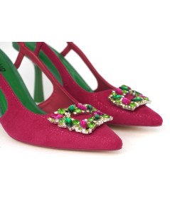 Menbur Slingback Tacco con Accessorio Gioiello Verde Bouganville