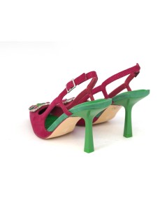Menbur Slingback Tacco con Accessorio Gioiello Verde Bouganville