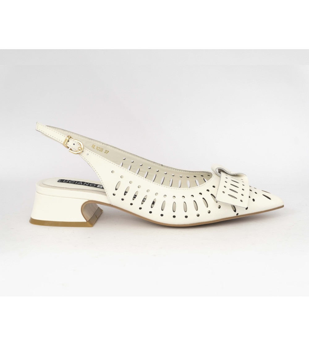 Luciano Barachini Slingback Tacco Laserata con Fiocco Pelle Gesso