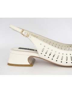 Luciano Barachini Slingback Tacco Laserata con Fiocco Pelle Gesso