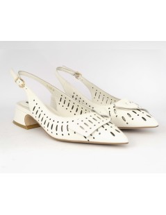 Luciano Barachini Slingback Tacco Laserata con Fiocco Pelle Gesso