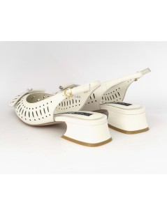 Luciano Barachini Slingback Tacco Laserata con Fiocco Pelle Gesso