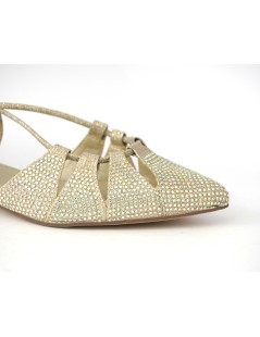 Menbur Slingback Basso Braccialetto Intreccio Strass Oro