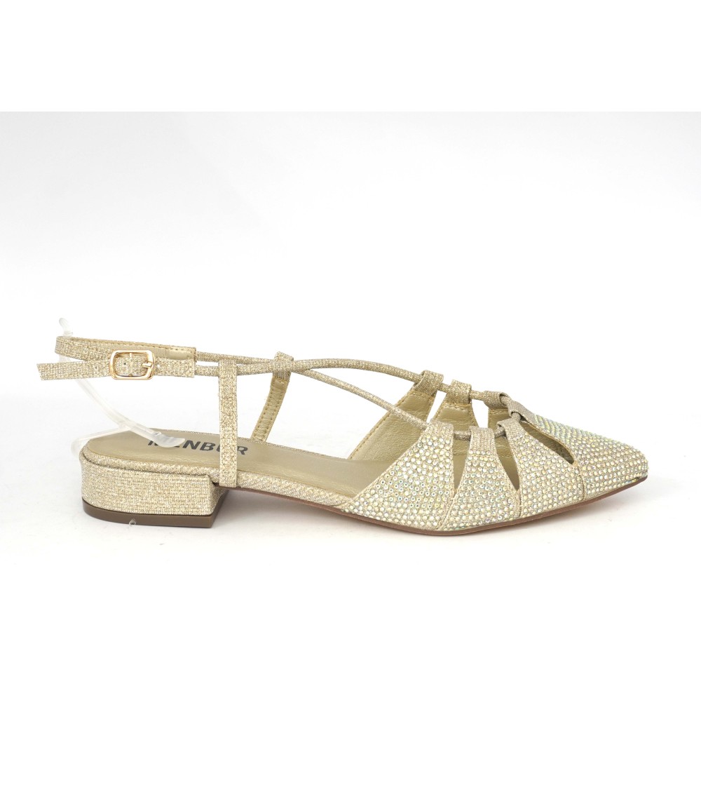 Menbur Slingback Basso Braccialetto Intreccio Strass Oro