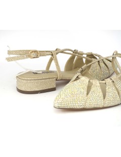Menbur Slingback Basso Braccialetto Intreccio Strass Oro