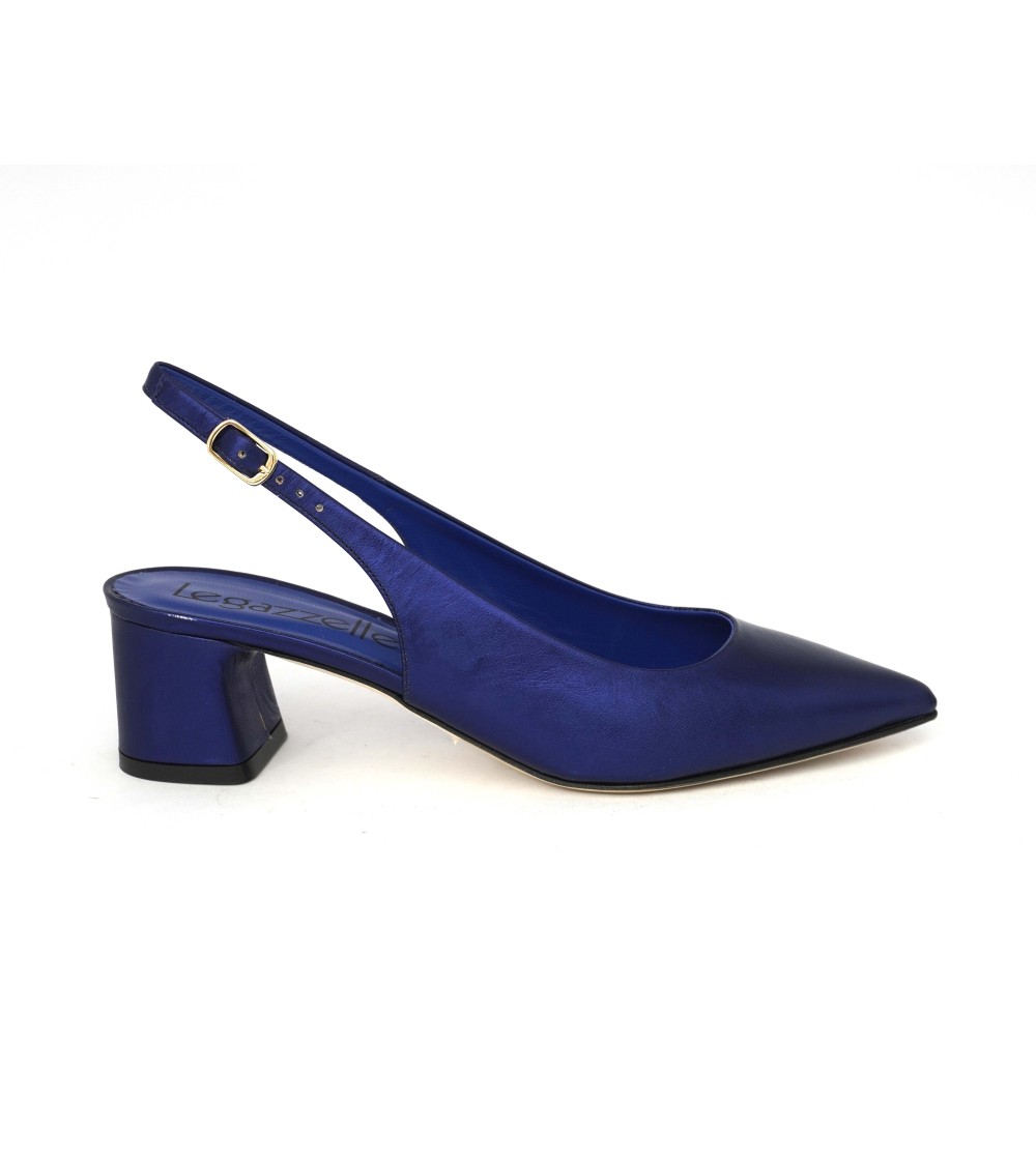 Le Gazzelle Slingback Punta Tacco Largo Perlato Blu Oceano