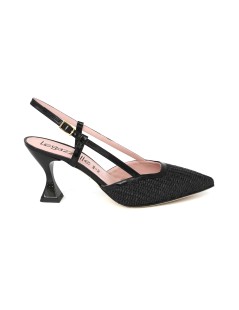 Le Gazzelle Slingback Punta Tacco Alto Rafia Nero