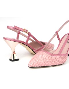 Le Gazzelle Slingback Punta Tacco Alto Rafia Rosa