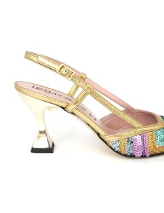Le Gazzelle Slingback Punta Tacco Alto Paillettes Multicolor Oro
