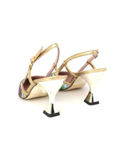 Le Gazzelle Slingback Punta Tacco Alto Paillettes Multicolor Oro