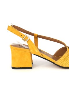 Le Gazzelle Sandalo Tacco Medio Trasversale Tejus Camoscio Zafferano