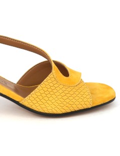 Le Gazzelle Sandalo Tacco Medio Trasversale Tejus Camoscio Zafferano