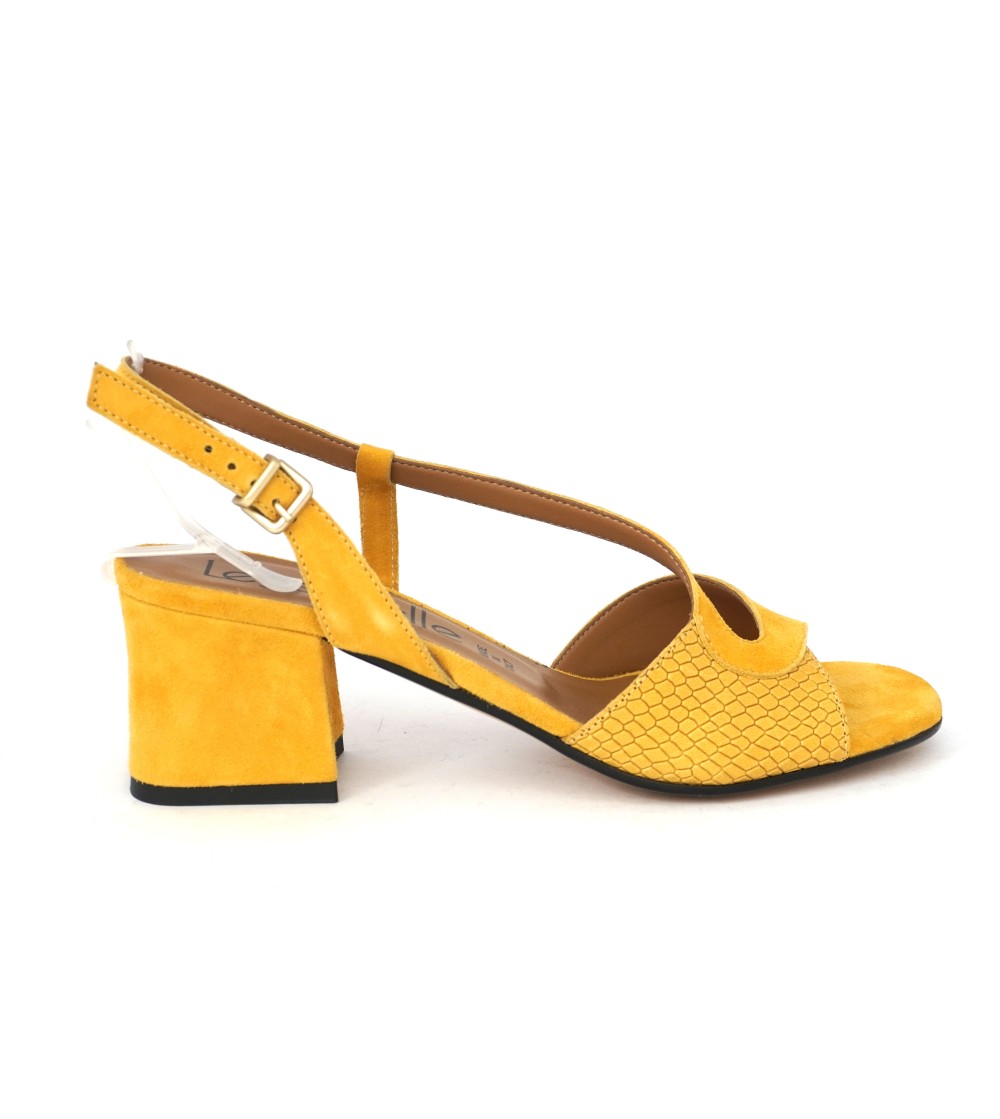 Le Gazzelle Sandalo Tacco Medio Trasversale Tejus Camoscio Zafferano