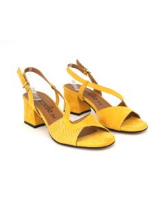 Le Gazzelle Sandalo Tacco Medio Trasversale Tejus Camoscio Zafferano