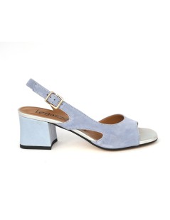 Le Gazzelle Sandalo Tacco Medio Trasversale Camoscio Celeste Nuvola