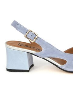 Le Gazzelle Sandalo Tacco Medio Trasversale Camoscio Celeste Nuvola