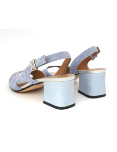 Le Gazzelle Sandalo Tacco Medio Trasversale Camoscio Celeste Nuvola