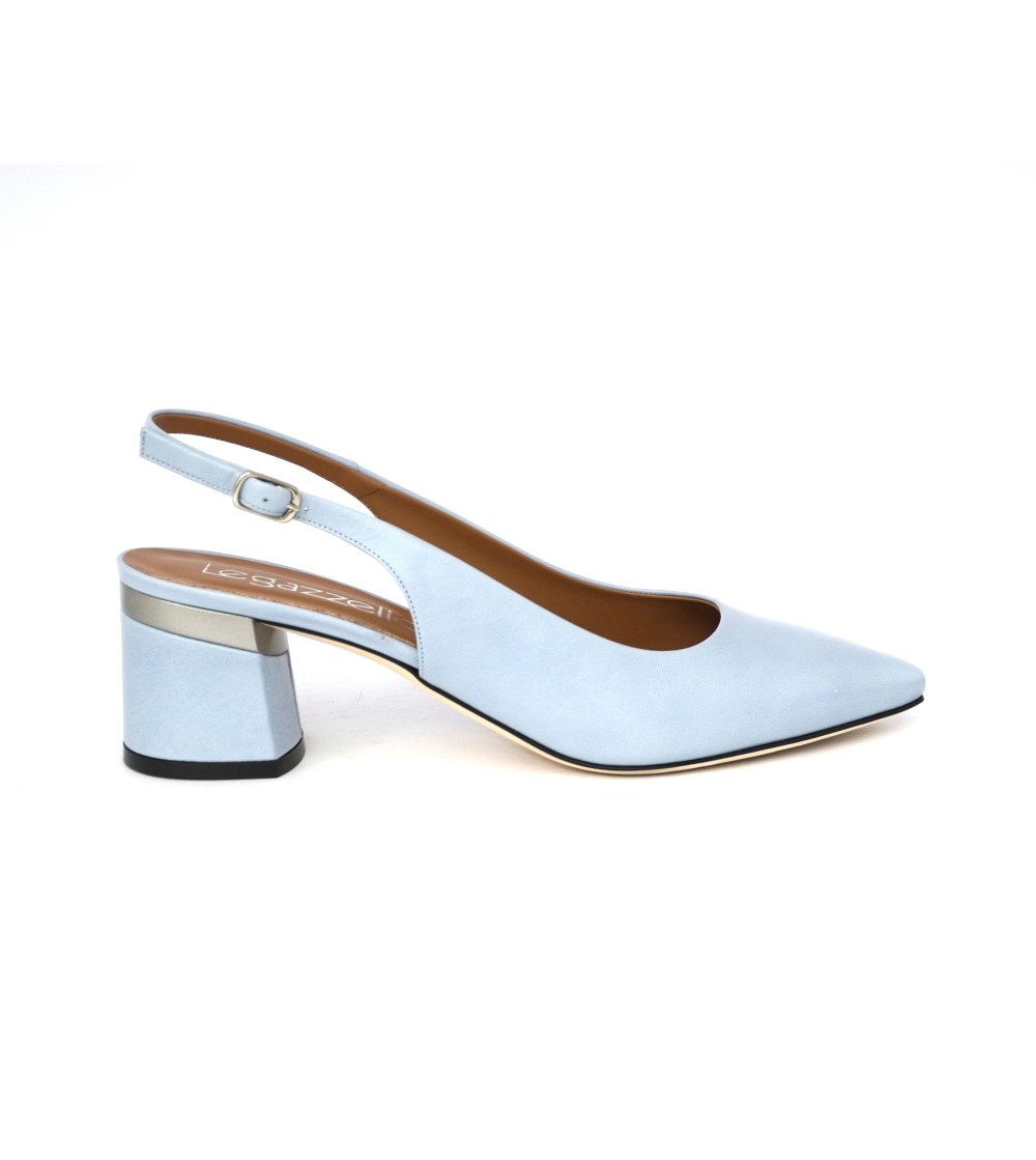 Le Gazzelle Slingback Punta Tacco Largo Pelle Cielo