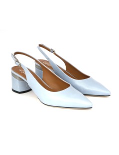 Le Gazzelle Slingback Punta Tacco Largo Pelle Cielo