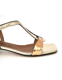 Le Gazzelle Sandalo Tacco Basso Listini Tejus Rame Platino