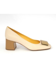 Noa Decollette Tacco Largo Nappa Cappuccino Beige