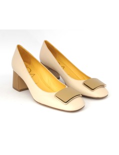 Noa Decollette Tacco Largo Nappa Cappuccino Beige