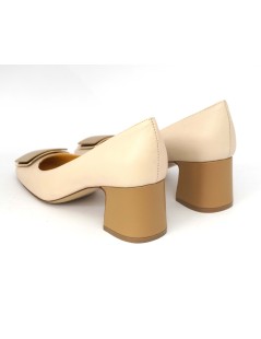 Noa Decollette Tacco Largo Nappa Cappuccino Beige