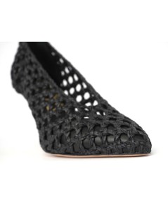 Noa Decollette Tacco Scollatura V Pelle Intrecciata Nero