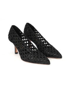 Noa Decollette Tacco Scollatura V Pelle Intrecciata Nero