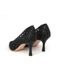 Noa Decollette Tacco Scollatura V Pelle Intrecciata Nero