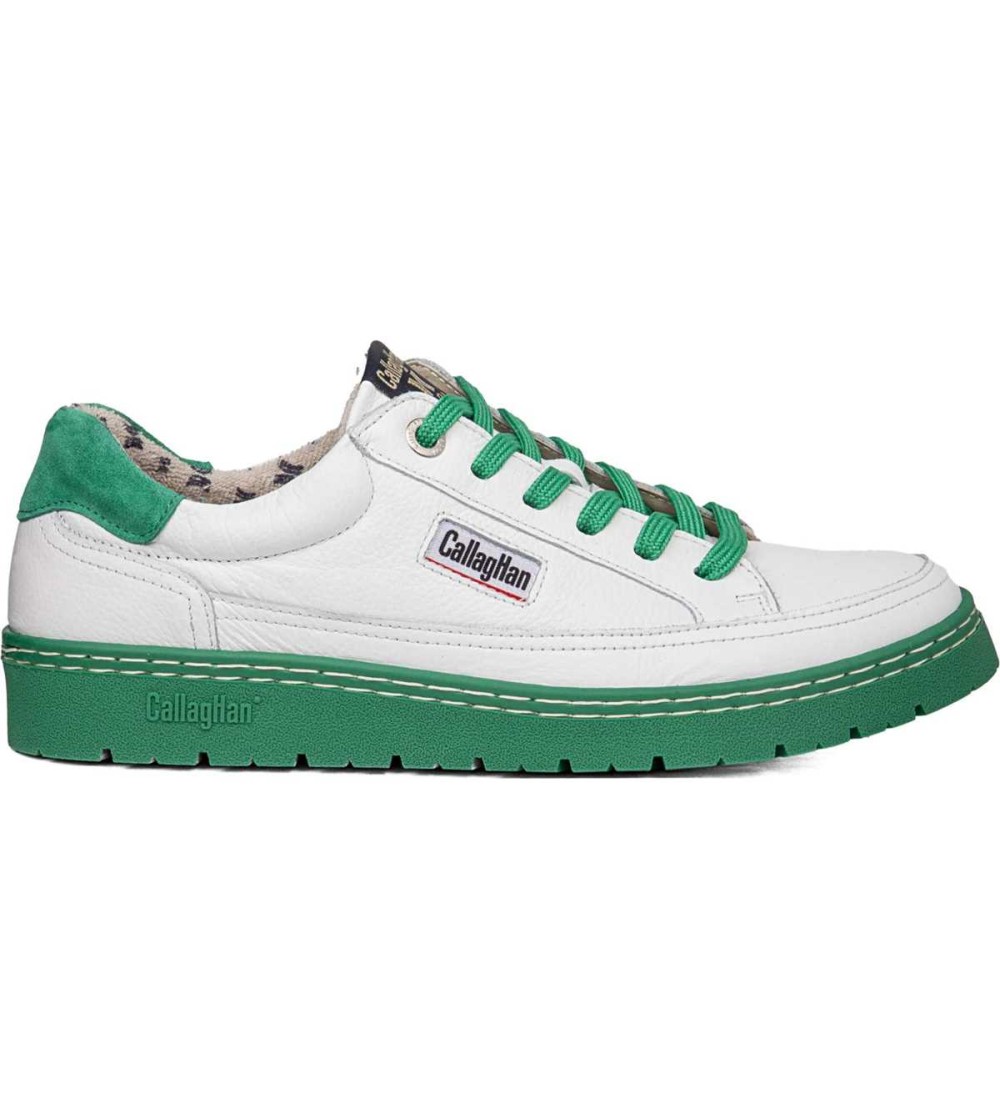 Callaghan PETETE Sneakers Pelle Fondo Cuciture Bianco Verde