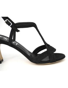 Elata Sandalo Elegante Fasce Braccialetto Tessuto Glitter Nero